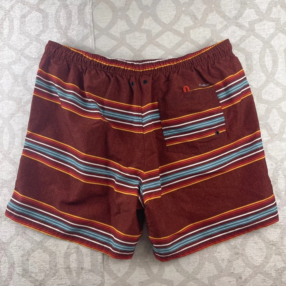 Eddie Bauer Mens 2XL Swim‎ Trunks Rust Red Multi Stripe Mesh Lined Board Shorts